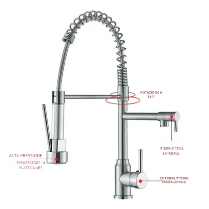 Rubinetto NickelFlex - Rubinetto da cucina moderno - Funzione di rotazione a 360