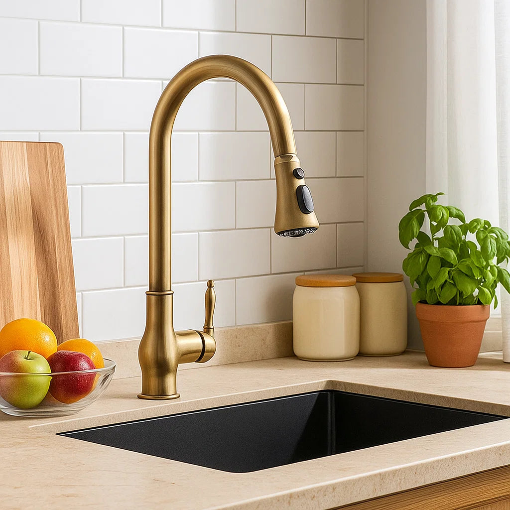 VintageTap - Rubinetto da cucina retrò - Finitura in ottone - Design unico